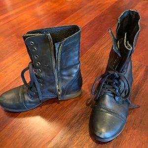 Black leather combat boots